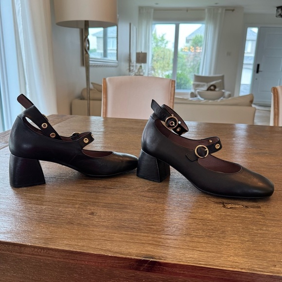 Wonders Black Leather Mary Jane Block Heel Shoes Size 40 (US 9.5-10) - Picture 4 of 6